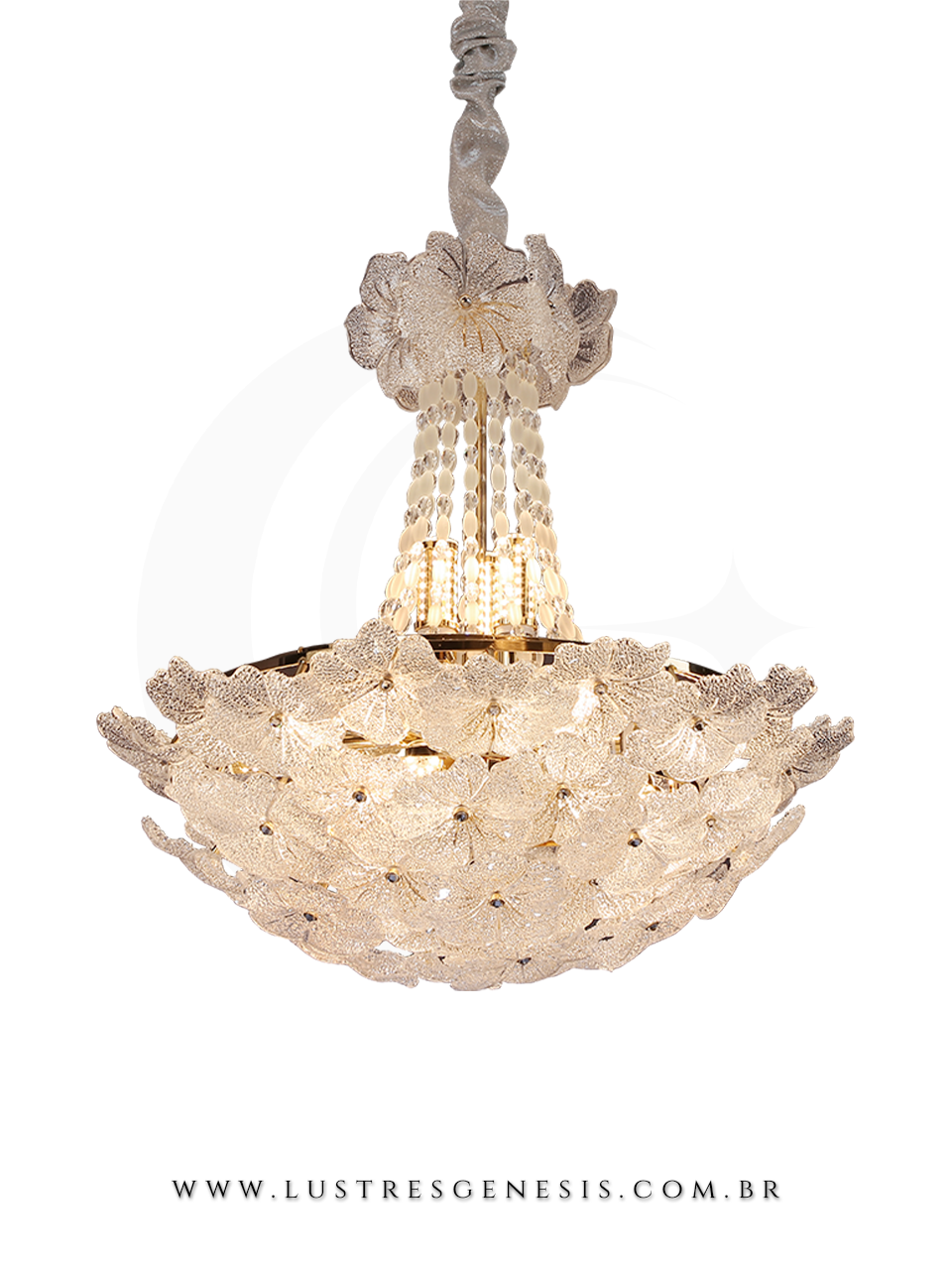 Lumin&aacute;ria de Teto Pendente Cristal e Vidro Trabalhado 16xE14